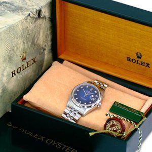 ROLEX MENS DATEJUST 16234 BLUE DIAL 18KW GOLD BEZEL & STEEL WATCH 100% AUTHENTIC